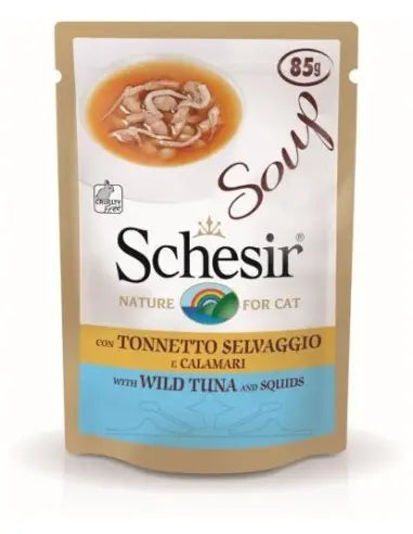 Schesir Sopa Gato Atún Salvaje Y Calamares 85Gr - Precios Más Baratos - Todoanimal