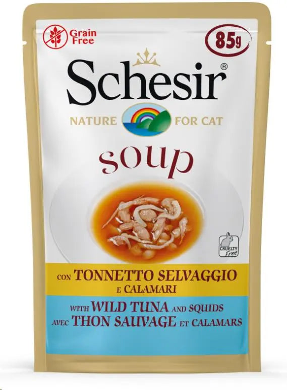 Schesir Sopa Gato Atún Salvaje Y Calamares 85Gr - Precios Más Baratos - Todoanimal
