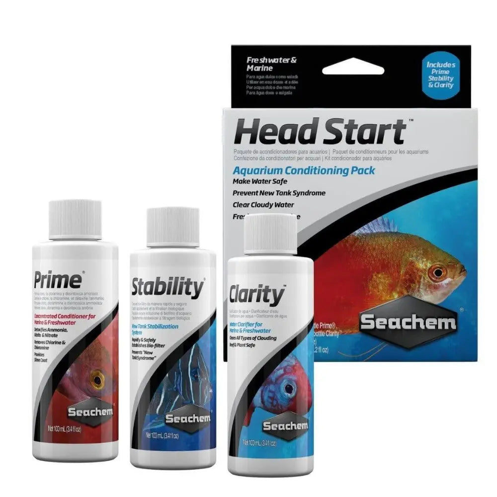 Seachem Head Start Pack (Prime, Stability y Clarity) 100 ml | Suplementos para Acuarios al mejor precio -todoastorenimal.com