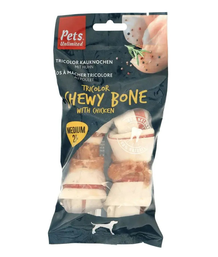 Snack Dog Pets Hueso Masticable Tricolor Con Pollo 90G - Precios Más Baratos - Todoanimal
