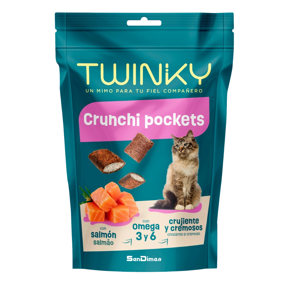 Snack Twinky Cat Crunchi Pockets Salmón 60 g al mejor precio -todoastorenimal.com