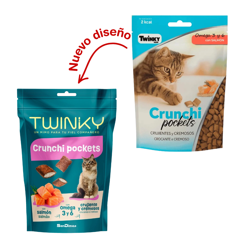 Snack Twinky Cat Crunchi Pockets Salmón 60 g al mejor precio -todoastorenimal.com