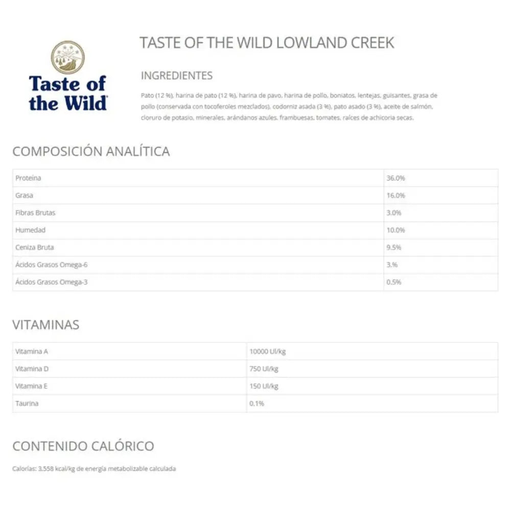 Taste Of The Wild Cat Lowland Creek 6.6 kg al mejor precio -todoastorenimal.com