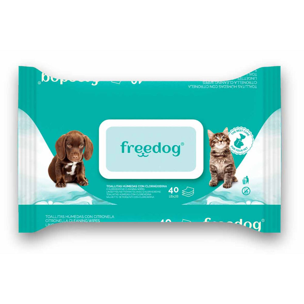 Toallitas Húmedas Clorhexidina Freedog 40Udes 28X18 cm al mejor precio -todoastorenimal.com