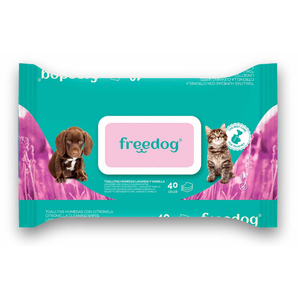 Toallitas Húmedas Lavanda & Vainilla Freedog 40Udes 28X18 cm al mejor precio -todoastorenimal.com