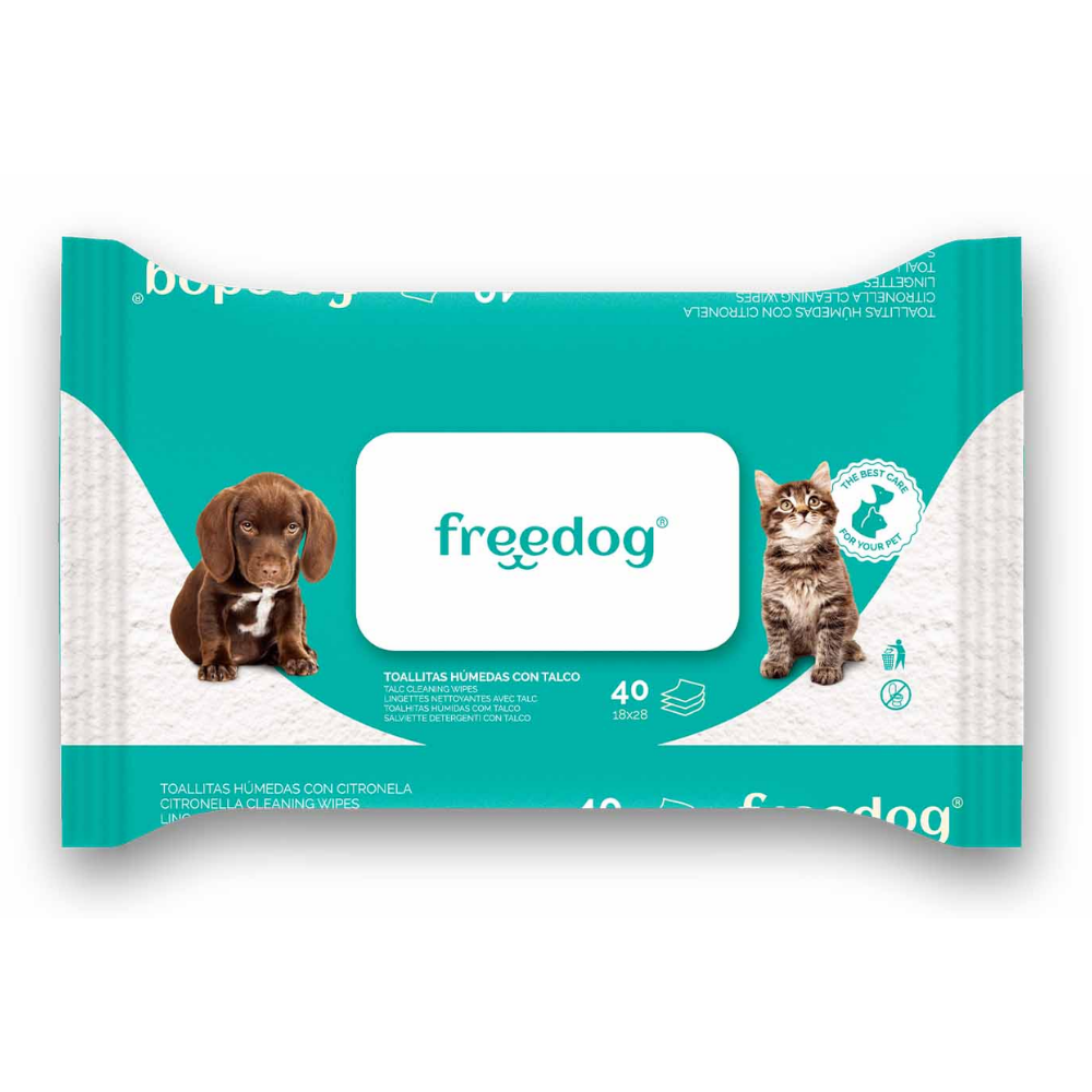 Toallitas Húmedas Talco Freedog 40Udes 28X18 cm al mejor precio -todoastorenimal.com