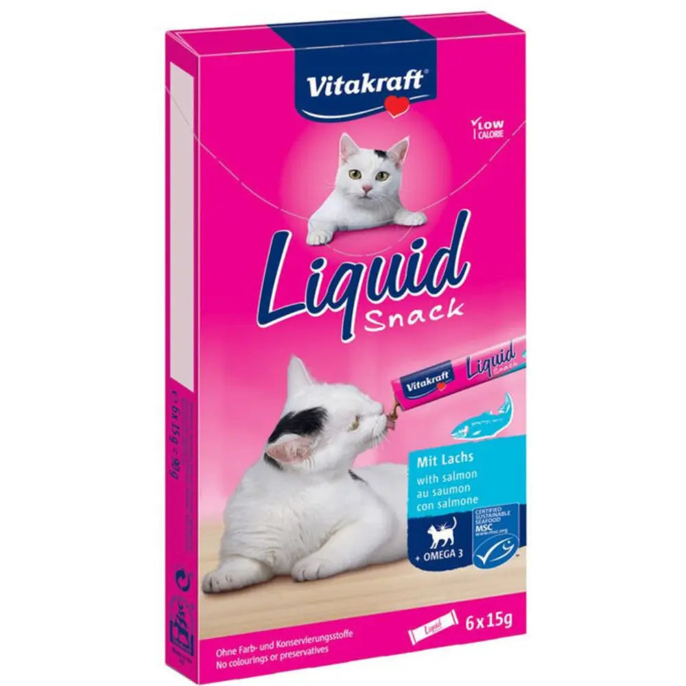 Vitakraft Cat Liquid Snacks Salmón+Omega3 90 g al mejor precio -todoastorenimal.com