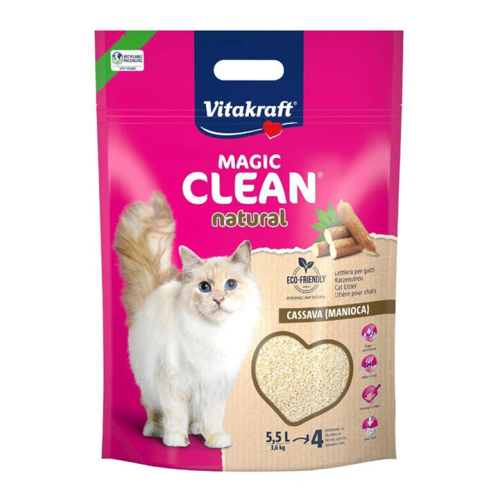 Vitakraft Magic Clean Natural Yuca Arena para Gatos 5,5L al mejor precio -todoastorenimal.com