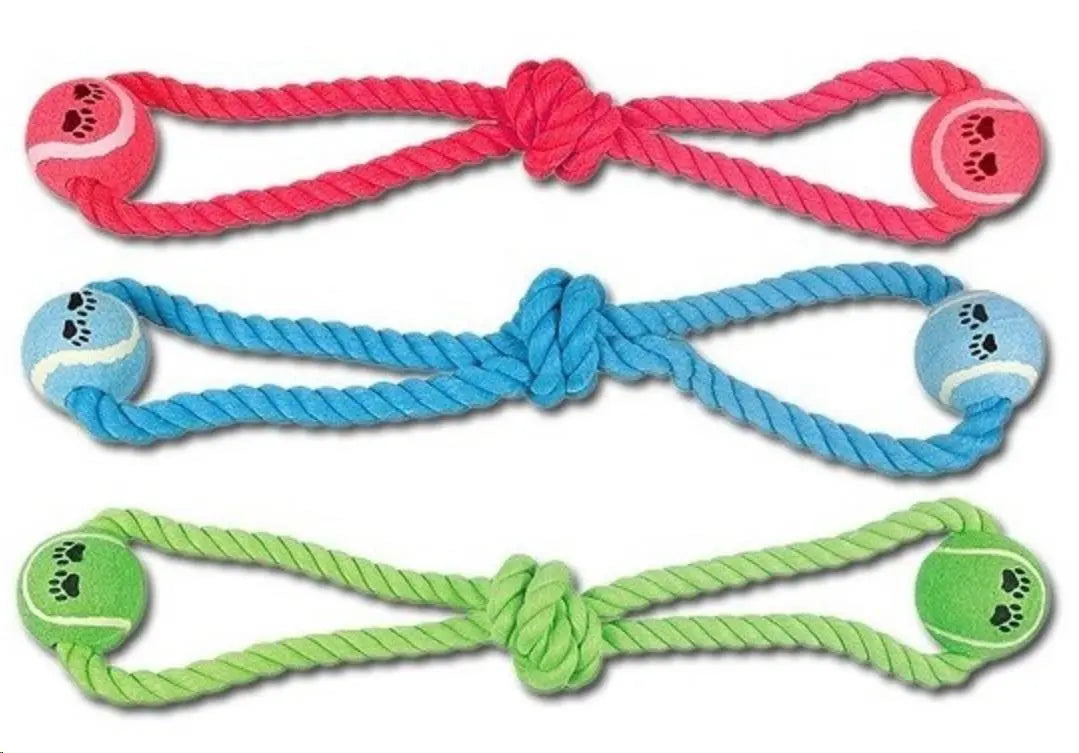 CUERDA NUDO CON 2 PELOTAS TENIS BICOLOR 38cm-230gr